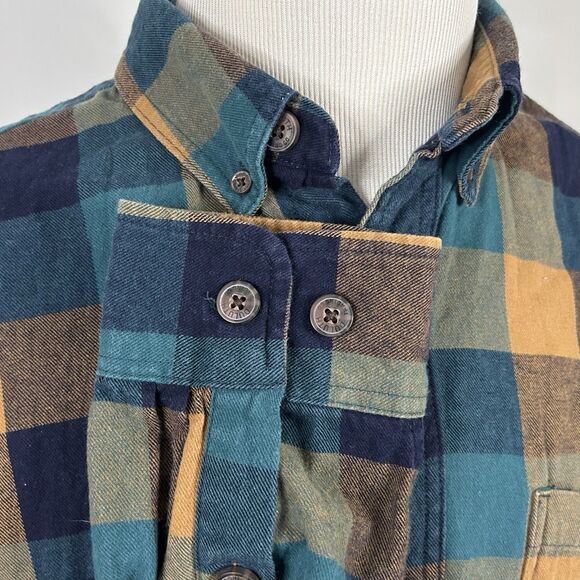 Duluth Trading Co Large Relaxed Fit Flannel Work Shirt Blue Beige Plaid Cotton - Picture 4 of 5